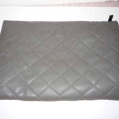 Neiman Marcus Olive Leather Clutch with Metal Bead Detailing and Quilted reverse