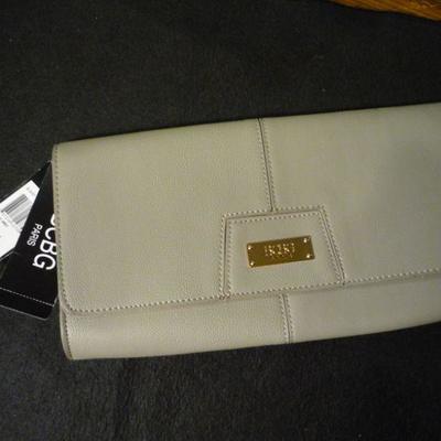 BCBG PARIS Clutch Purse - NEW WITH TAGS - Grey Leather