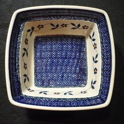 Square Serving Dish - Made in Poland - Blue, White, Flowers