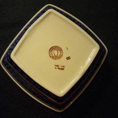 Square Serving Dish - Made in Poland - Blue, White, Flowers