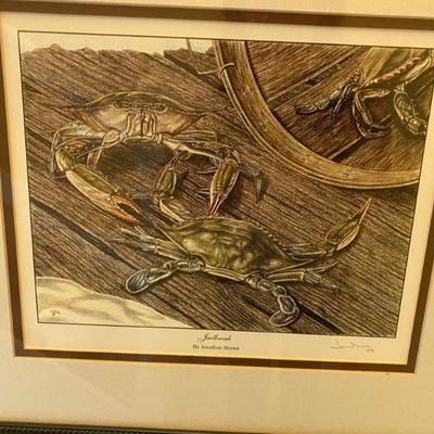 Lot #37 Set of 3 Framed Johnathan Brown Crab Prints 