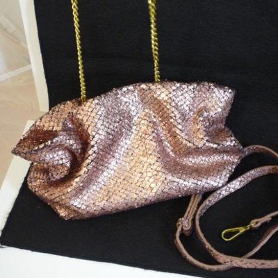 Anthropologie Rose Gold Black Faux Snakeskin Bag