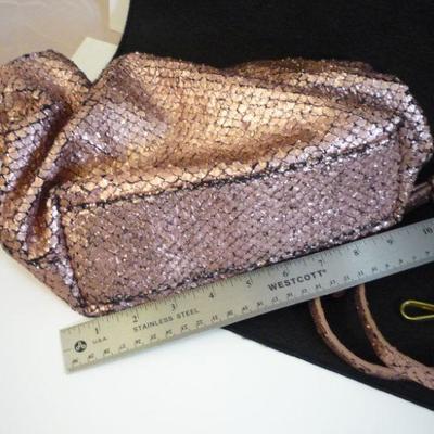 Anthropologie Rose Gold Black Faux Snakeskin Bag