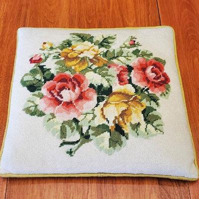 Rose Design Needlepoint Pillow