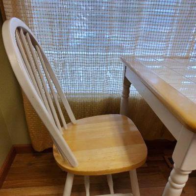 Small Wood Table with Tiled Top and  2 Chairs