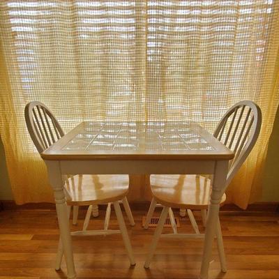 Small Wood Table with Tiled Top and  2 Chairs