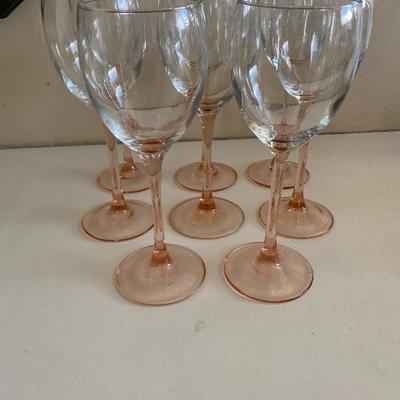 Set of 8 Pink Stem Wine Glasses