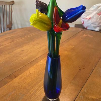 Blown Glass Flowers in Vase