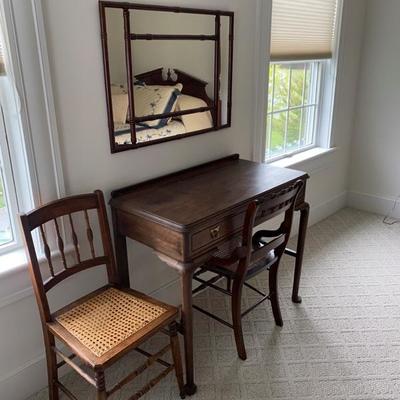 Lot # 81 Desk with Mirror and Two Chairs 