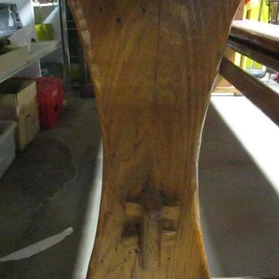Lot 86 - Rare! Vintage Wormy Chestnut Trestle Farm Table Pennsyvania Amish Peg Construction with Bench Seats 