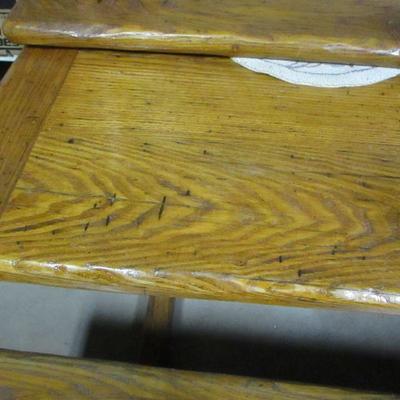 Lot 86 - Rare! Vintage Wormy Chestnut Trestle Farm Table Pennsyvania Amish Peg Construction with Bench Seats 