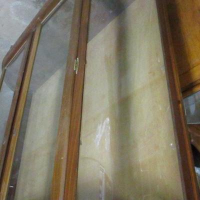 Lot 95 - Vintage Solid Oak Display Cabinet With Glass Shelves