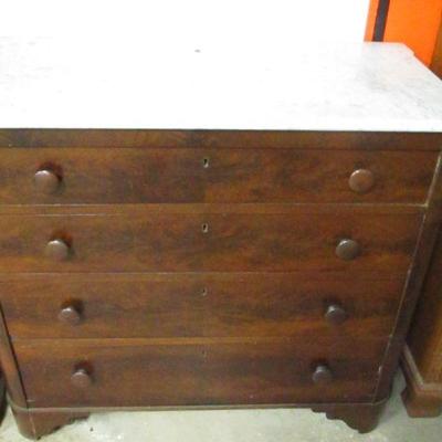 Lot 96 - Vintage 4 Solid Walnut Drawer Cabinet With Marble Top