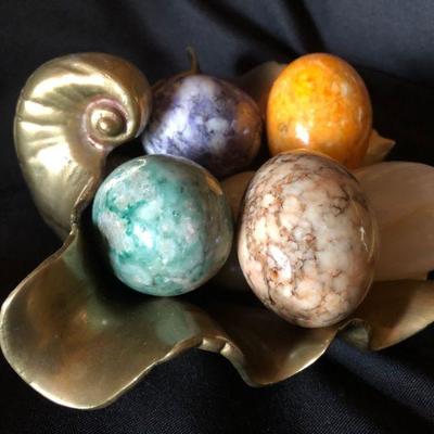 Brass Seashell holding 6 Marble Eggs