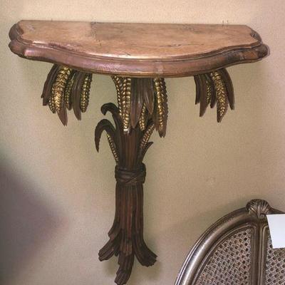 Pair of Hand Carved Wheat Italian Wall Bracket/Shelf