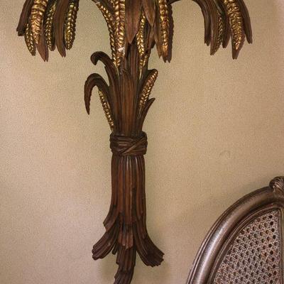 Pair of Hand Carved Wheat Italian Wall Bracket/Shelf