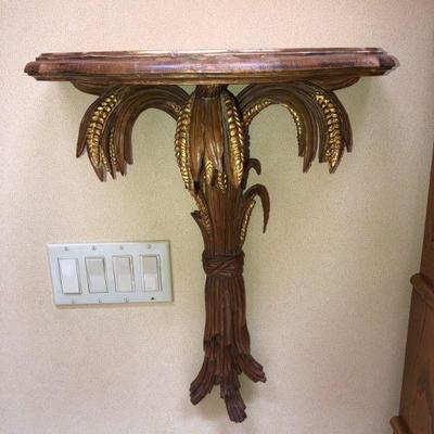 Pair of Hand Carved Wheat Italian Wall Bracket/Shelf