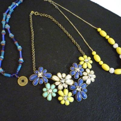 Lot of 3 Necklaces - J Crew Collar Necklace and Vintage Stone with Lucky Coin Plus Bead and Rhinestone
