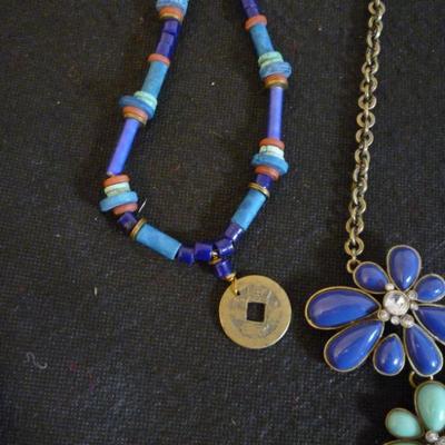Lot of 3 Necklaces - J Crew Collar Necklace and Vintage Stone with Lucky Coin Plus Bead and Rhinestone