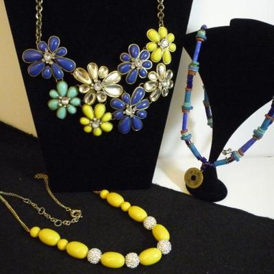 Lot of 3 Necklaces - J Crew Collar Necklace and Vintage Stone with Lucky Coin Plus Bead and Rhinestone