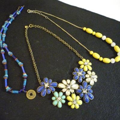 Lot of 3 Necklaces - J Crew Collar Necklace and Vintage Stone with Lucky Coin Plus Bead and Rhinestone