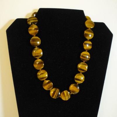 Genuine TIGER EYE Necklace - 14K Clasp