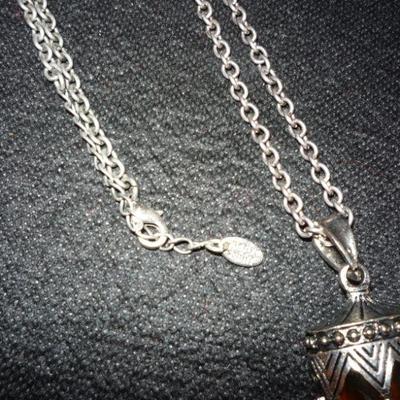 Genuine Signed Marilyn Shiff Necklace - Long with "Amber" like horn