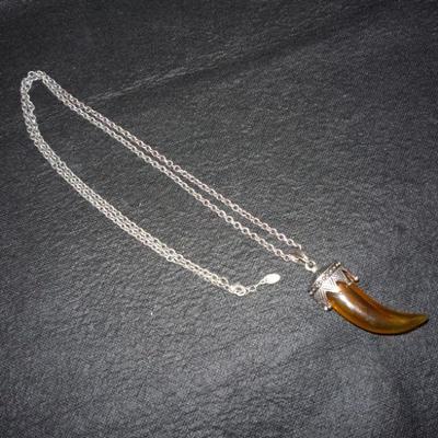 Genuine Signed Marilyn Shiff Necklace - Long with "Amber" like horn