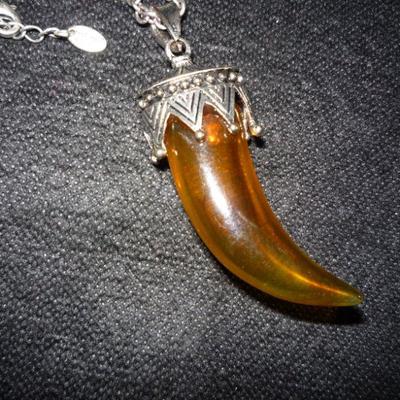 Genuine Signed Marilyn Shiff Necklace - Long with "Amber" like horn
