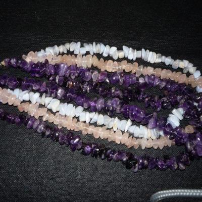 GENUINE stone necklace - Collar Length - Amethyst, Rose Quarts and Blue Lace Agate