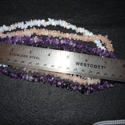 GENUINE stone necklace - Collar Length - Amethyst, Rose Quarts and Blue Lace Agate