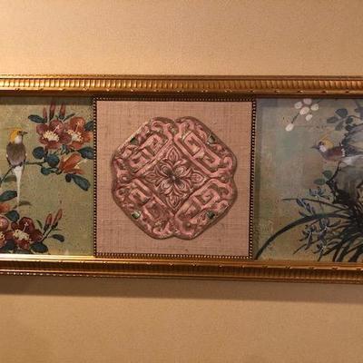 Asian Watercolors with Embroidered panel