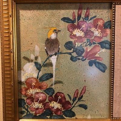 Asian Watercolors with Embroidered panel