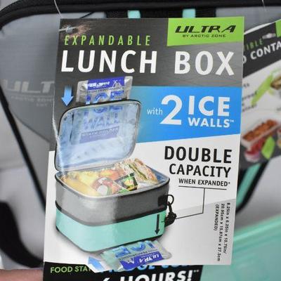 Expandable Lunch Box w/ Ice Walls, Double Capacity, & Bento Box Set - New