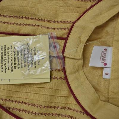 Girl's Dress Size 9 by Yo Baby. Mustard w/ Maroon Accents & Stitching - New