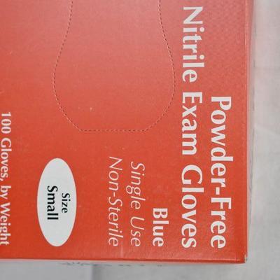 Noble Powder-Free Nitrile Exam Gloves, Blue, Single Use, SMALL, 100 gloves - New