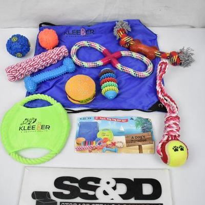 Dog Toys Gift Pack. 10 Toys & 1 Bag by Kleeger - New