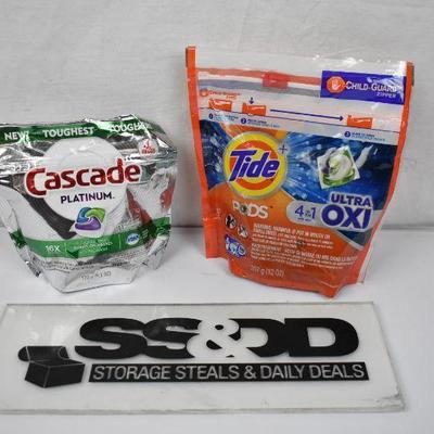 2 pc Cleaning: Tide Pods Laundry Detergent & Cascade Dishwasher ActionPacs - New