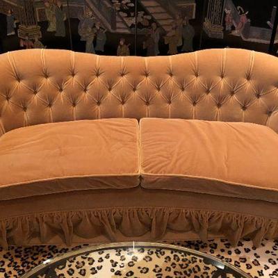 Mohair Gold/Camel Colored Tufted Back Sofa (custom upholstery)