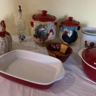 Lot # 229 Rooster Canister and Bakeware Set 