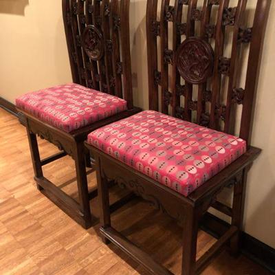 PAIR Asian Style Carved Wood Chairs