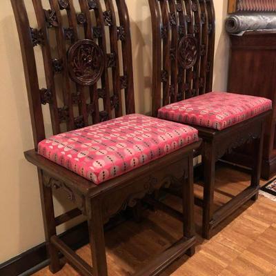 PAIR Asian Style Carved Wood Chairs