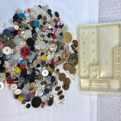 Vintage Buttons Lot with sewing organizer tray 