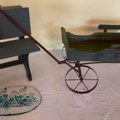 Lot #263 Doll Desk And Wagon with Slate sign