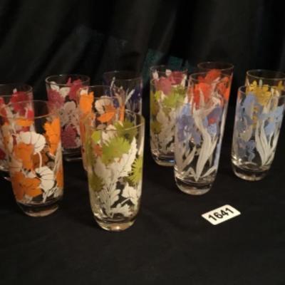 13 vintage floral glasses lot 1641