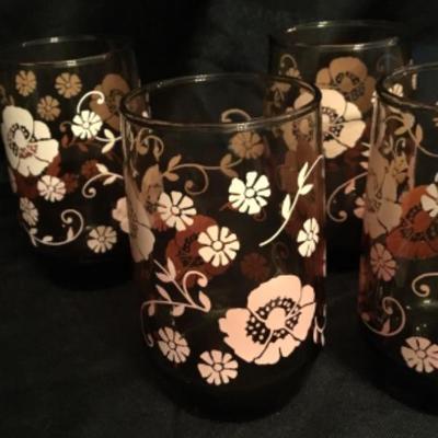 6 vintage floral juice glasses lot 1645