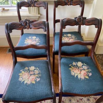 Lot # 7 Set of Four Antique Needlepoint Seat Chairs 