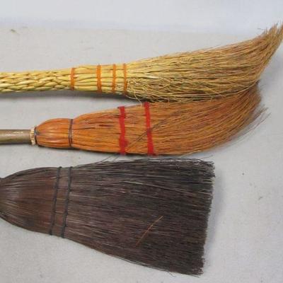 Lot 130 - Set of Three Various Size Vintage Fireplace Brooms 