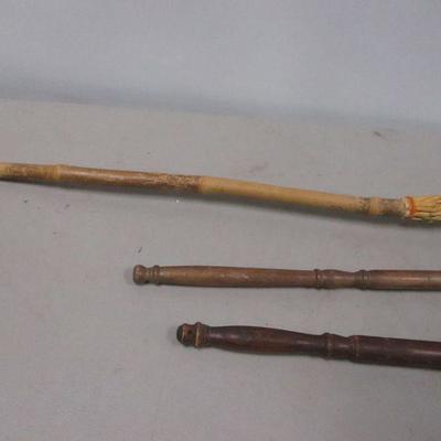 Lot 130 - Set of Three Various Size Vintage Fireplace Brooms 