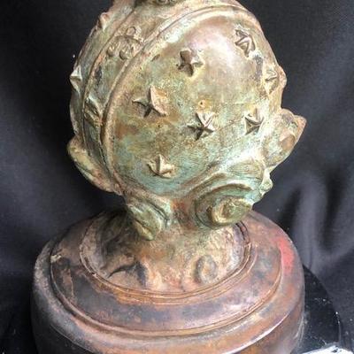 Cast Metal Cherub on Marble Base.